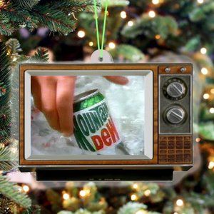 Mtn Dew Ad TV Set Retro Christmas Tree Holiday Ornament Mt Mountain NEW